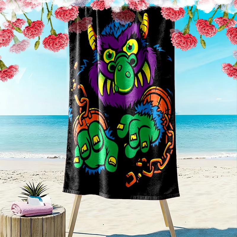 Cute Cartoon Monsters 2D Flat Print Beach Towel, Large Soft Quick Dry Towel for Beach Camping SwimmingZSTJ0915242