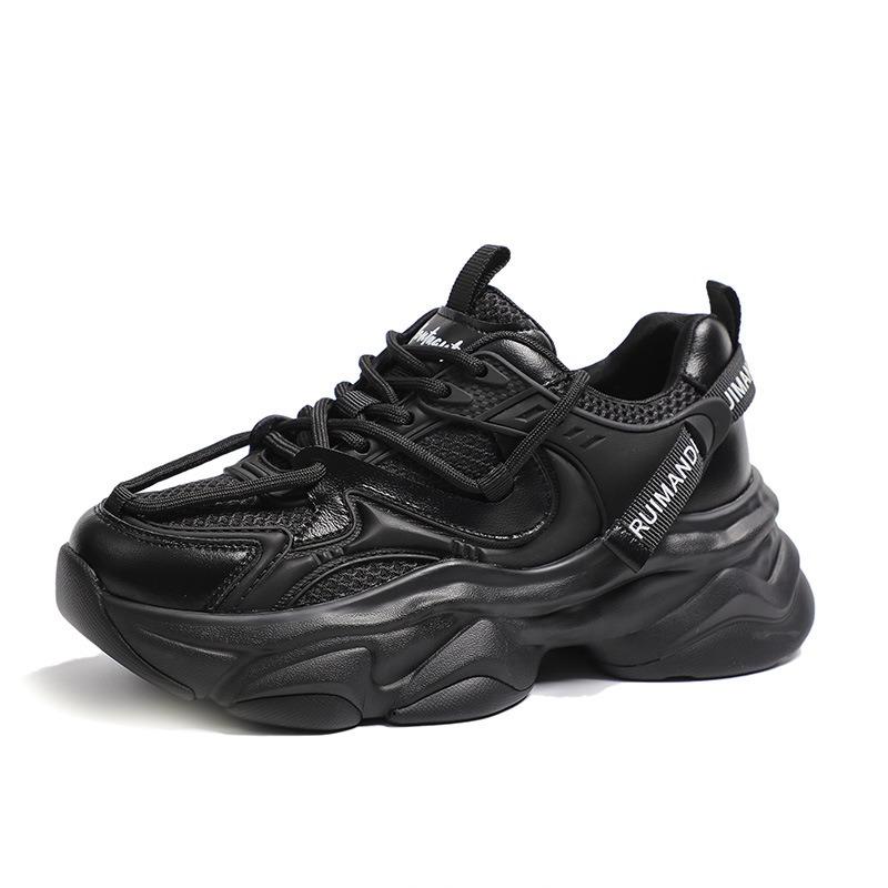 Women's Leather Sneakers Spring Shoes Thick Bottom Height Increase Pops Shoes Casual Shoes