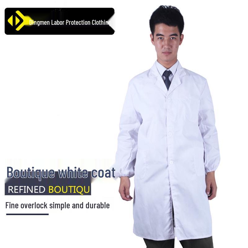 

Unisex Long Sleeve White Lab Coat with Elastic Cuffs - Dustproof Workwear for Students, Nurses, and Professionals Size 165