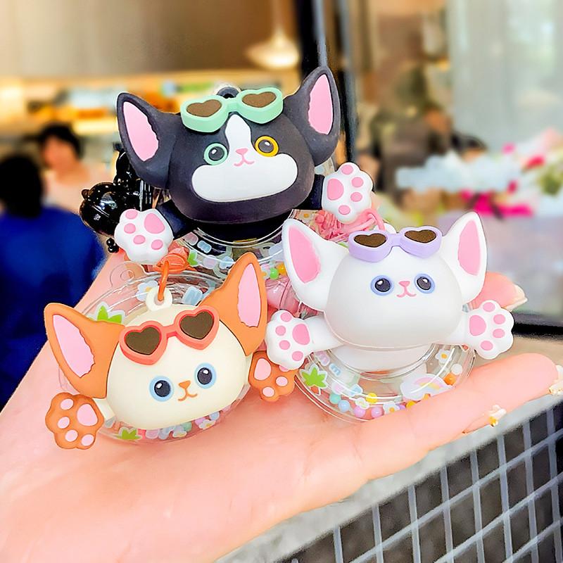Cartoon Original Delightful Keychain Featuring Swimming Ring Devon Rex Design Cat