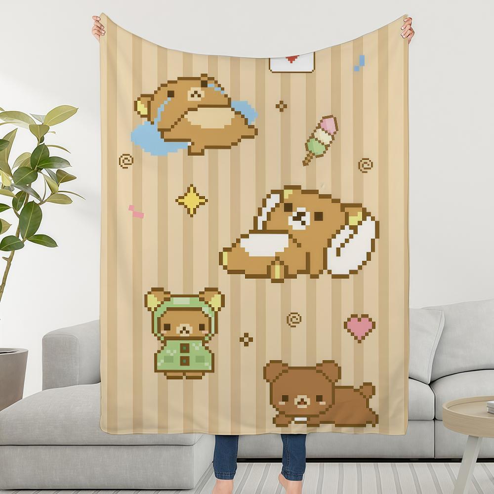 R-Rilakkuma Cute Bear Blanket Soft Warm Furry Throw Super Kids Toys Bed Sofa Car Cradle