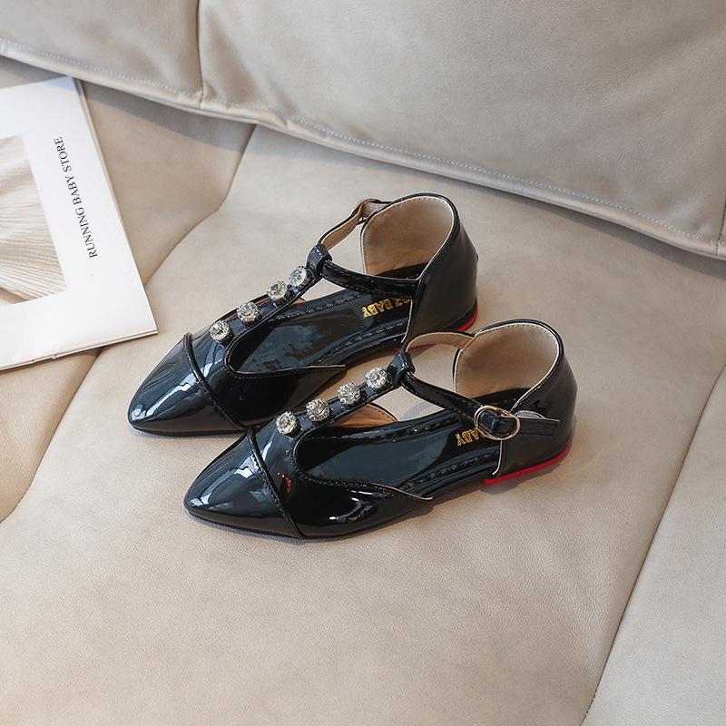 

Girls Crystal Shoes Princess Gold Black Beige Kids New Summer T-tied Holiday Shoes Birthday Party Pointed Toe Shoes I01241 26 чорний