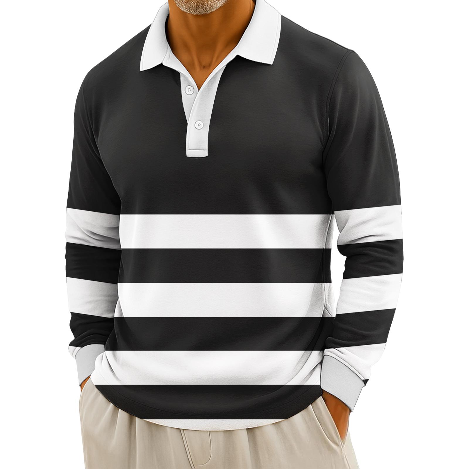 

Мужские повседневные топы с длинными рукавами на пуговицах с полосатым принтом L чёрный