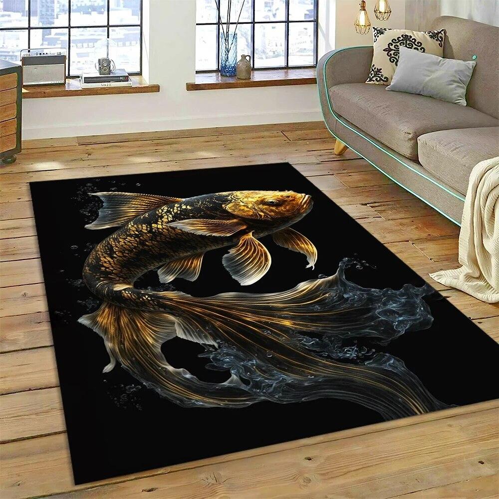 Naturalize Koi Carp  Yin Yang Fish Cartoon Carpet Rug for Home Living Room Bedroom Sofa Doormat Decor,Kids Area Rug Non-slip Mat
