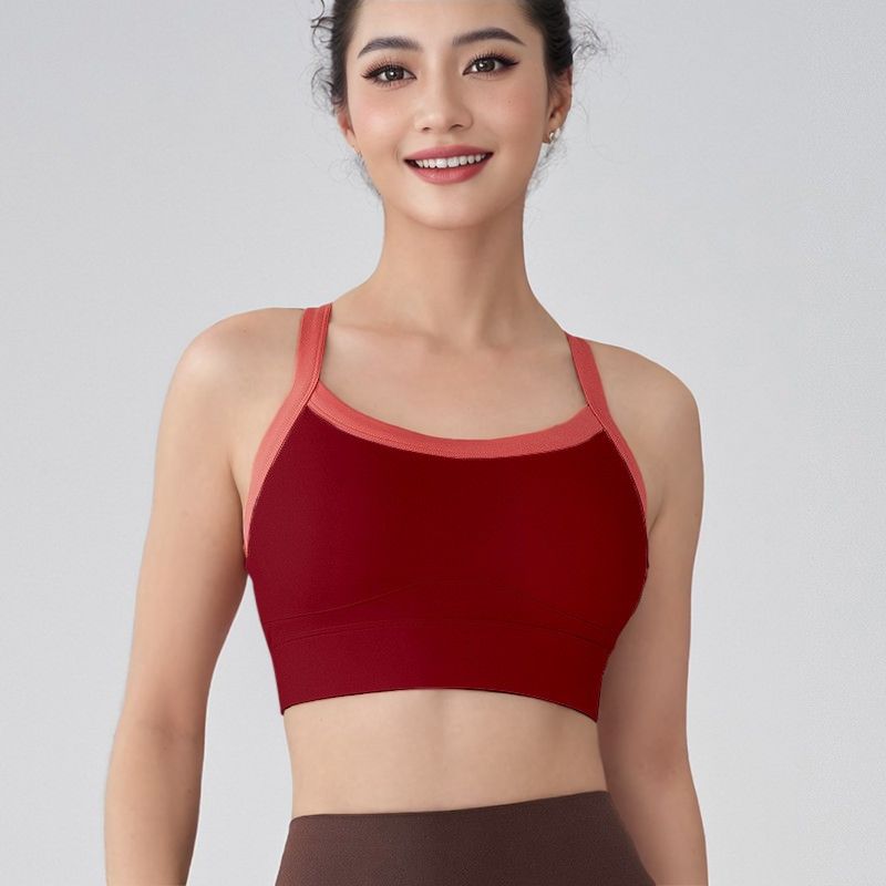 

Wengjia Contrast Color High-Strength Fixed Cup Sports Intimates Women s Bubble Wrap One-Piece Back-Shaping Running Yoga Workout Vest Raspberry Red M