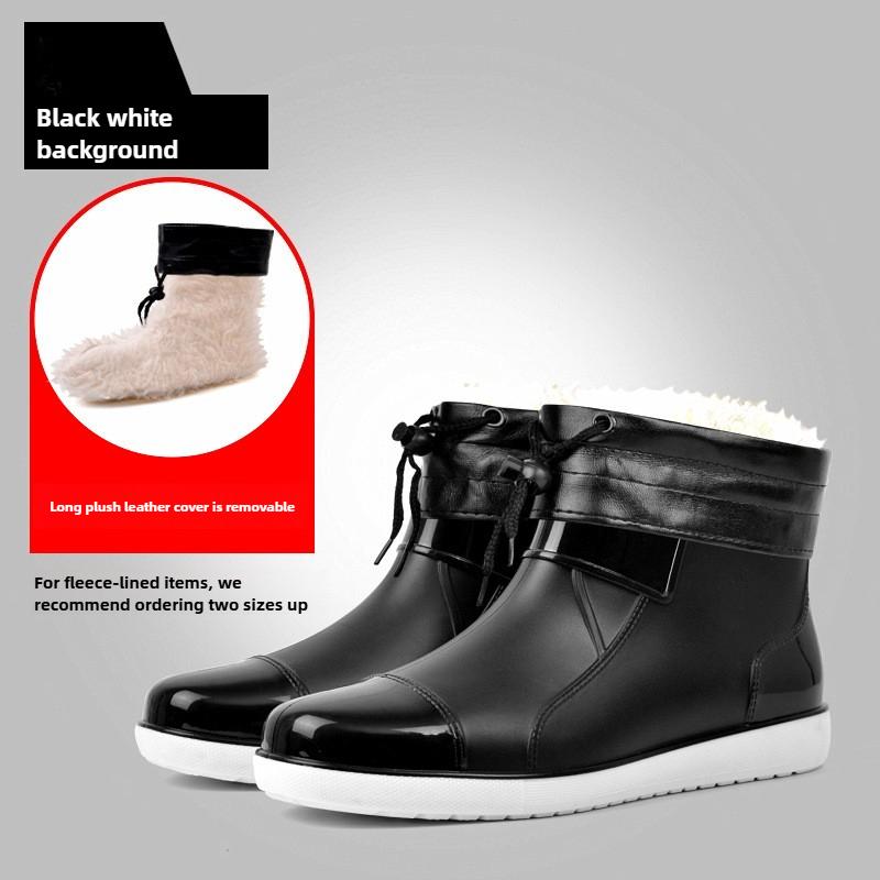 Winter Large-sized Low Top Outdoor Plush Rain Shoes Waterproof and Anti Slip Short Rain Boots Wear Resistant Men's Water Shoes