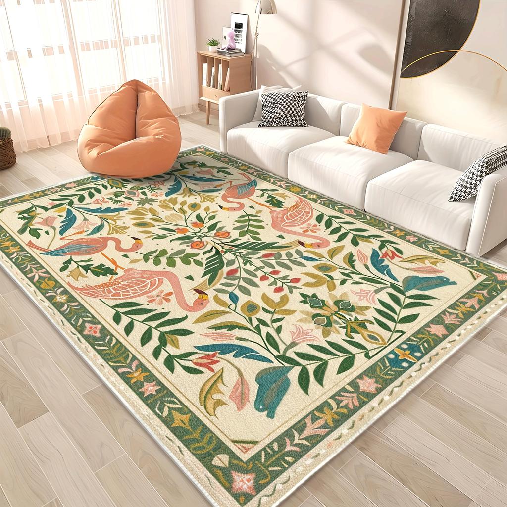 Alfombras Alfombra con Estampado de Flora y Fauna Estilo Pastoral Americano para Decoración de Sala de Estar Dormitorio Hogar Alfombras Antideslizantes de Área Grande Felpudo