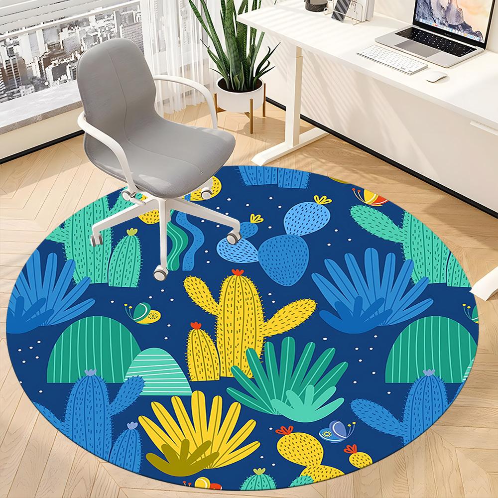 1pc Cactus Print Carpet, Round Non Slip Durable Large Size Office Carpet, Suitable for Office