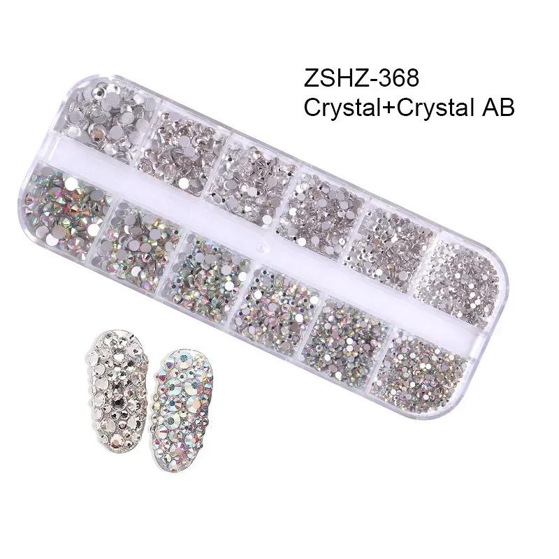 750 Stück Nagelkunst-Dekorationen, AB-Kristall-Nagel-Strasssteine in mehreren Größen, flache Unterseite, kristallklare Diamant-Edelsteine, DIY-Nägel, Glitzer
