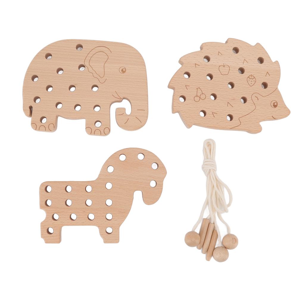 Ahşap İp Geçirme Oyuncak Hayvan Stil Sabır İnce Motor Becerisi Mantıksal Güvenli Yürümeye Başlayan Çocuklar için İp Geçirme Oyuncak