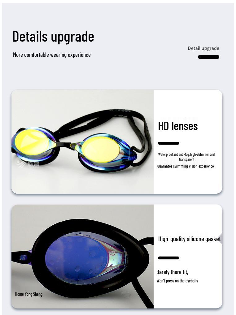 Colorful HD Electroplated Unisex Swimming Goggles - Waterproof, Anti-Fog, Small Frame, Comfortable for Diving and Training