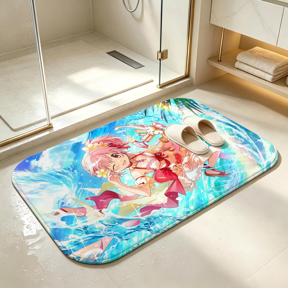 Anime-Puella Magi Madoka MagicaS Floor Mat Bedroom Carpet, Bathroom Foot Mat, Doormat, Non-Slip Absorbent Multi-Use