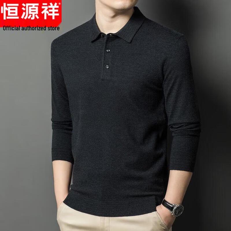 Hengyuanxiang Men's Thickened Polo Collar Long-Sleeve Knit T-Shirt