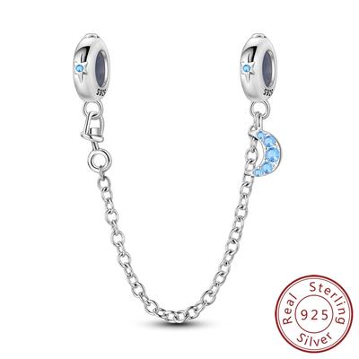 Charm Bead Charms Authentic Copper Blue Moon Star Shape Safety Chain Bead Charms Compatible With Bracelets Women Jewellery Diy Fine Gift Accessory