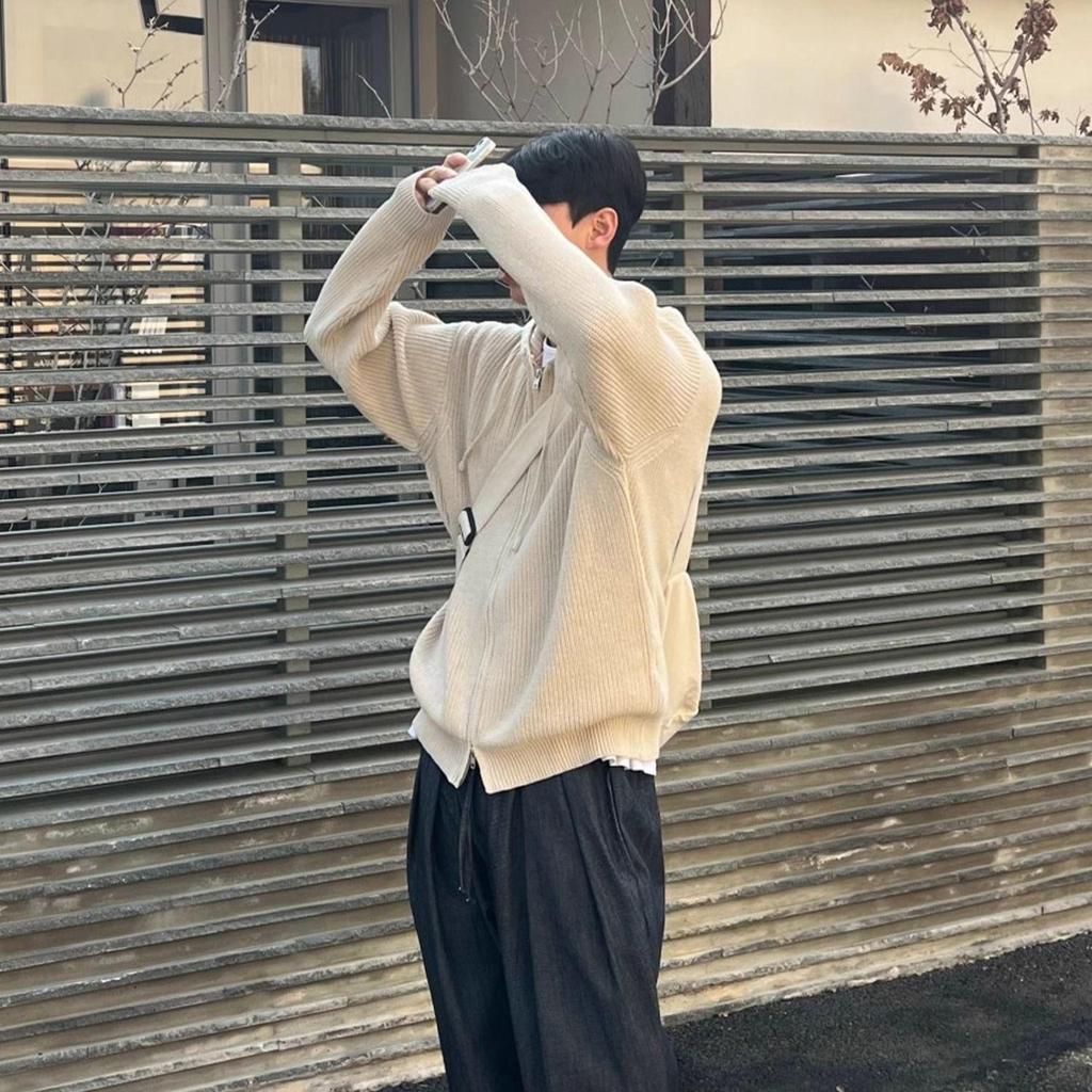 Men's 2024 Korean Style Double Zipper Hooded Knit Cardigan - Autumn/Winter Versatile Trendy Couple Style Sweater