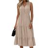 Sleeveless Women's Dress Casual Flowy A-Line Midi Tshirt Dresses With Pockets Crewneck Vocation Boho Beach Sundress