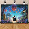 2D Magical Graduation Backdrop 2D Graduate Girl with Staff and Colorful Balloons Photo Background for Photography Decor