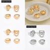 Vintage Geometric Zinc Alloy Ring Set With Fluid Lava Lines For Women Autumn