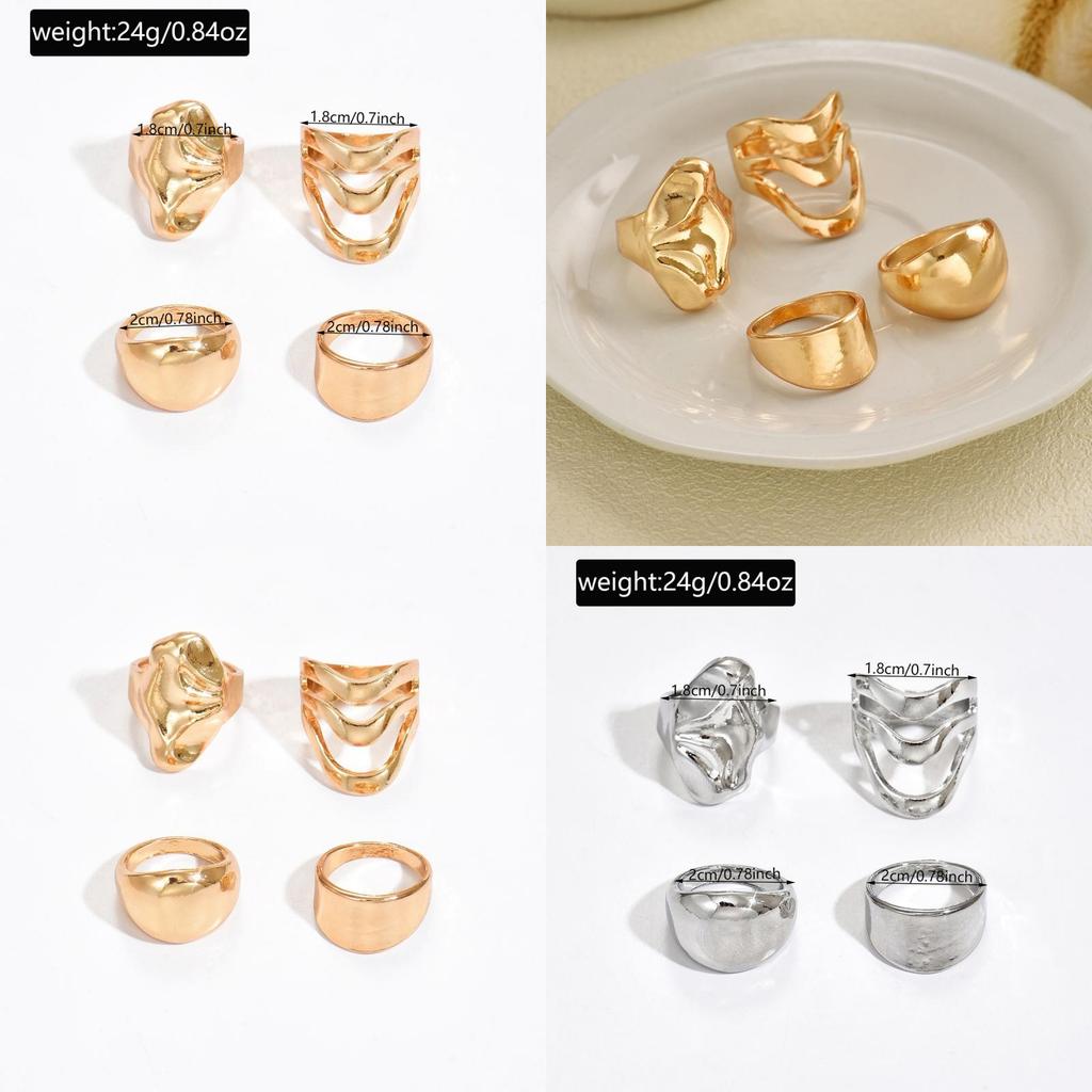 Vintage Geometric Zinc Alloy Ring Set With Fluid Lava Lines For Women Autumn