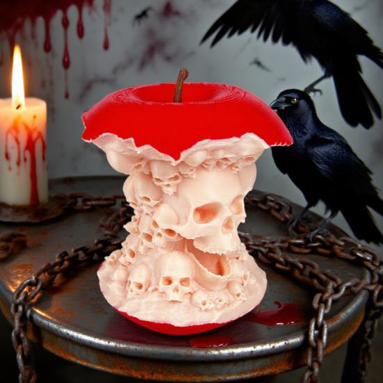 Halloweenská soška lebky s ovocným jádrem, strašidelná 3D tištěná lebka, ovocná figurka lebky pro vnitřní výzdobu obývacího pokoje, kancelářského stolu