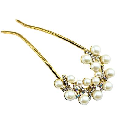Miaomyao Hairpin Drumstick Hair Ornament Japanese Style Tomesode Pearl Bijou Flower U Comb Yellow Gold Hair Accessory [Miaomyao]