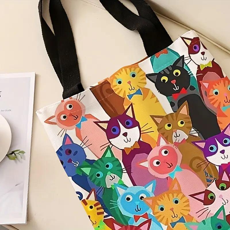 Colorful kitten pattern printed casual handbag, reusable fashionable backpack, multifunctional handbag, canvas shopping bag