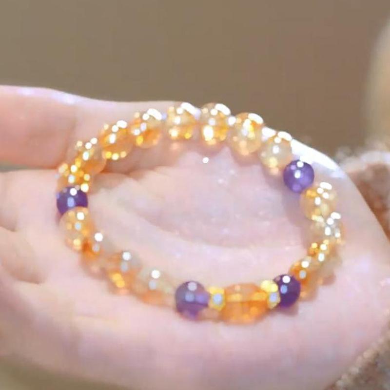 Natural stone crystal geometric beaded bracelet retro high-end bracelet women's niche light luxury versatile jewelry