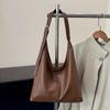 Retro Simple Women Stray Bag Large Capacity Solid Color Soft PU Leather Shoulder Bag for Commuting  Shopping