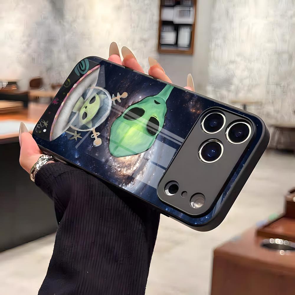 Funny Space UFO Alien Thing Phone Case For IPhone 17 Air 16 E Pro Max 15 14 13 Mini 12 Pro 11 Max Plus Black Glass Cover