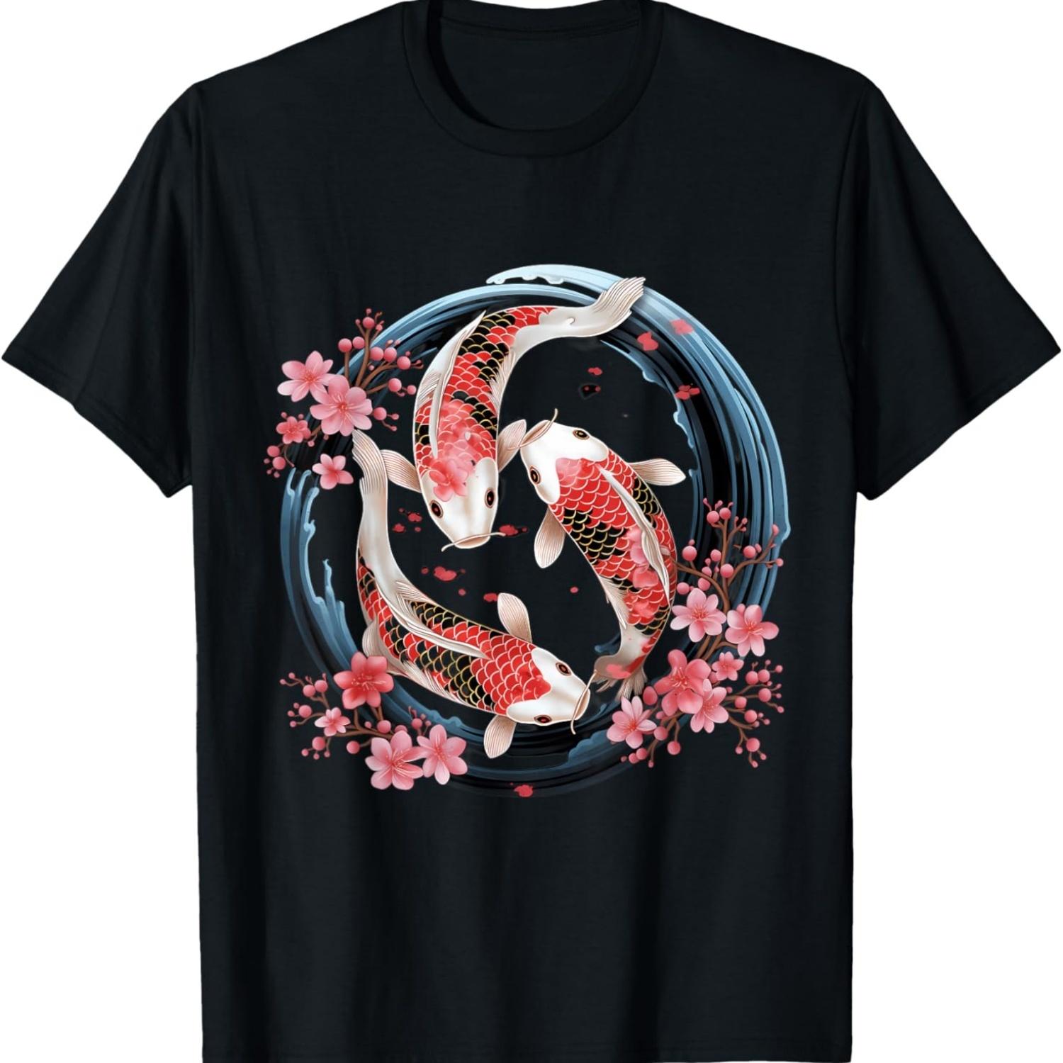 

Koi Carp Ying Yang Nishikigoi Fish Cherry Blossom T-Shirt(73) S чёрный