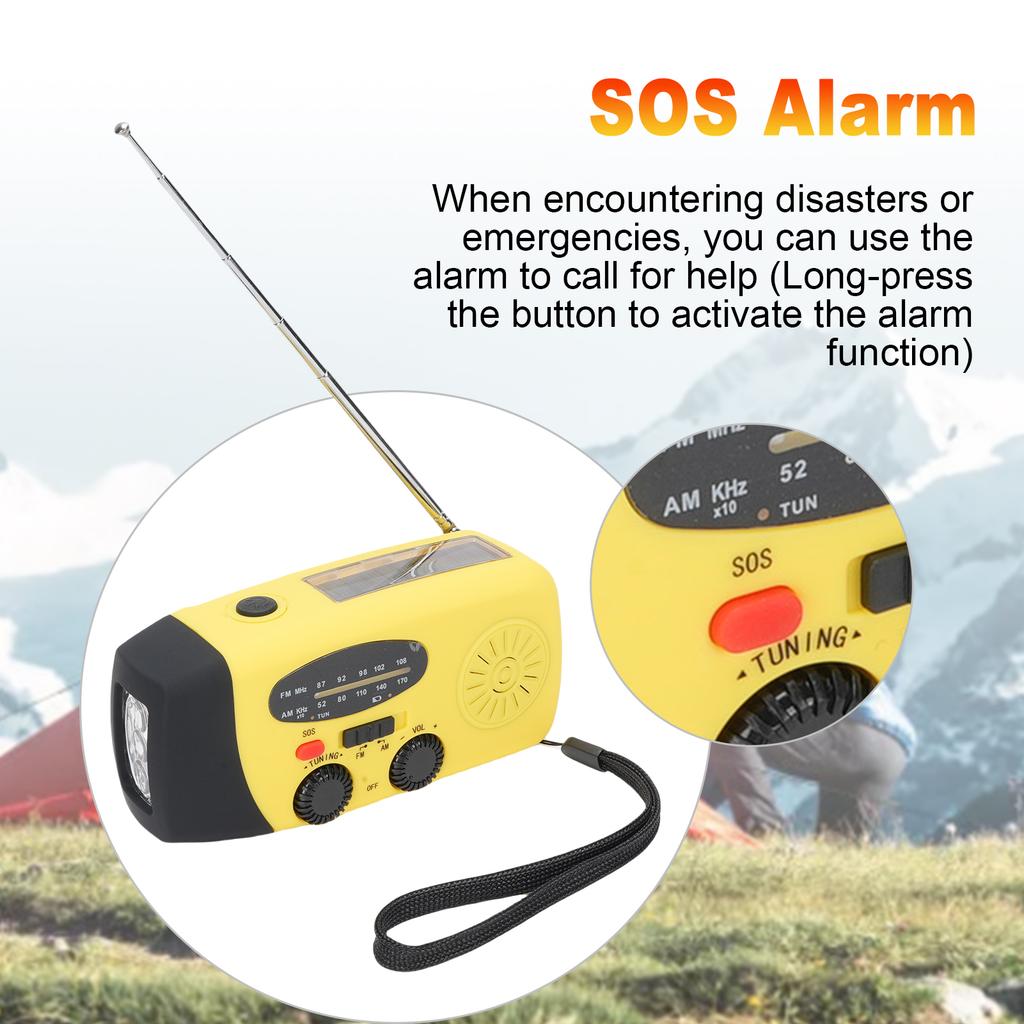 Solar-Notfallradio mit Handkurbel und Typ-C-Aufladung, AM FM Tragbares Radio, 5000mAh Wiederaufladbarer Akku, SOS