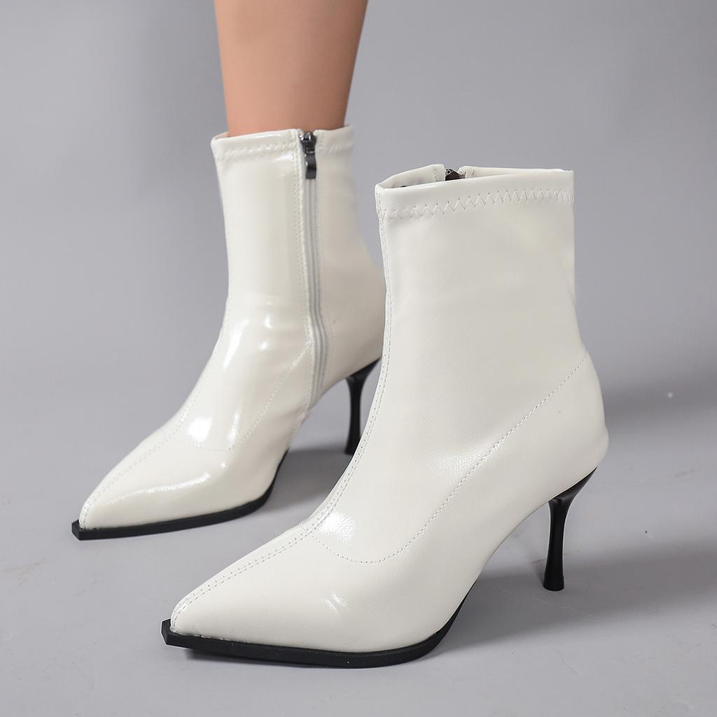 New Style Luxury Spring Pointed Toe Women Modern Ankle Boots Soft Leather Short Booties Concise Women's High Heels Shoes