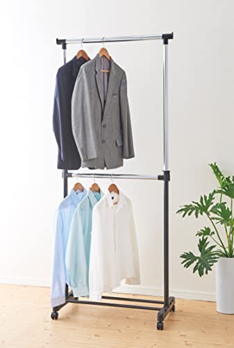 Pearl Metal Pipe Hanger Rack, 2-Tier, Single, Black, Indoor, Laundry, Black, N-7605