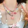 Colored Candy Beaded Necklace Girl Sweet Girl Pink Star Love Pendant Collarbone Chain