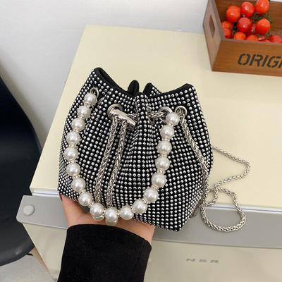 Perleťová kabelka, dámská módní zářivě diamantová taška přes rameno, červená síťka, řetízek v zahraničním stylu, kabelka Cross Body Bucket