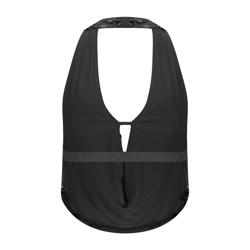 Ladies' Hollow Sequined V-neck Sleeveless Hanging Neck Backless Slim Fit Top