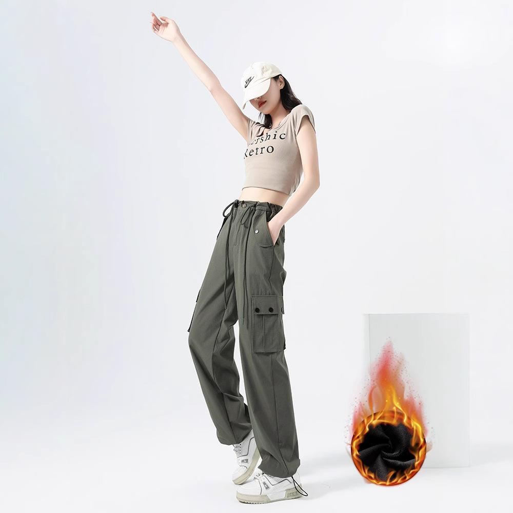 Women's High Waist Cargo Pants Wide Leg Trousers Vintage Casual Pocket Loose Workwear Long Pants For Autumn Winter