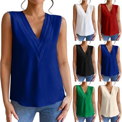 Γυναικεία μόδα casual αμάνικο μονόχρωμο τοπ φανελάκι με λαιμόκοψη V
