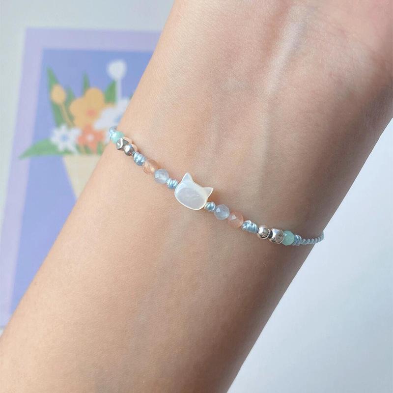 

Simple Blue Pink Plastics Beads Bracelet For Women Kids Cute Cat Chain Bracelet Jewelry Children Gifts синій