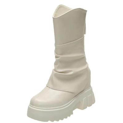Stivali alla moda da donna 9CM a metà polpaccio Autunno Inverno Morbida Pelle Stivali da Motociclista Piattaforma Alta Tacco Quadrato Scarpe Chunky da Donna Botas Mujer