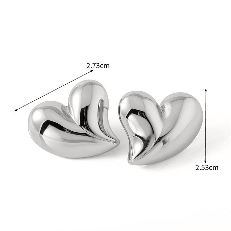 Chic Edelstahl Liebesherz Creolen für Damen Mode Charme Goldfarbe Glänzendes Metall Trendiger Schmuck für Damen Bijoux white