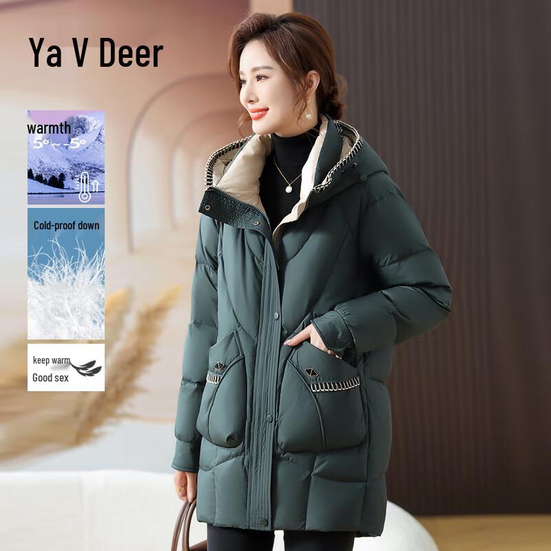 

Женский пуховик Yalu средней длины с капюшоном, на белом утином пуху, зимний 3XL