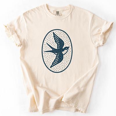 Folk Art Swallow Bird T-Shirt | Hand-Drawn Rustic Bird Design