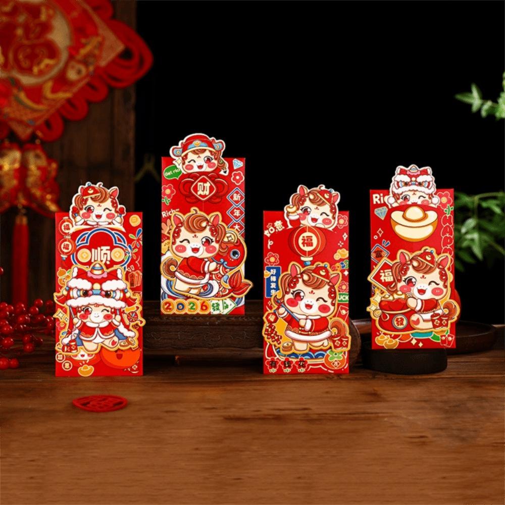 

4pcs Paper Red Envelope Chinese Style Hongbao Best Wishes Red Packets Traditional Gift 4 pcs