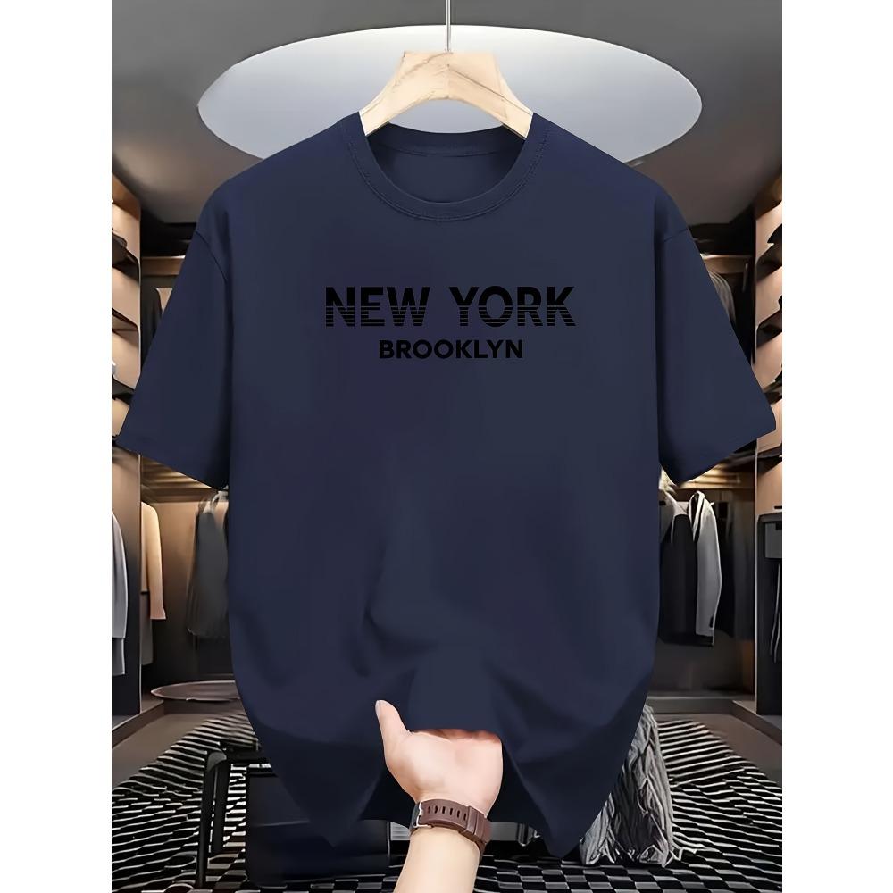 Men s Summer Pure Cotton Fashionable Casual Loose New York Brooklyn Letter Printed Round Neck T-shirt Top S