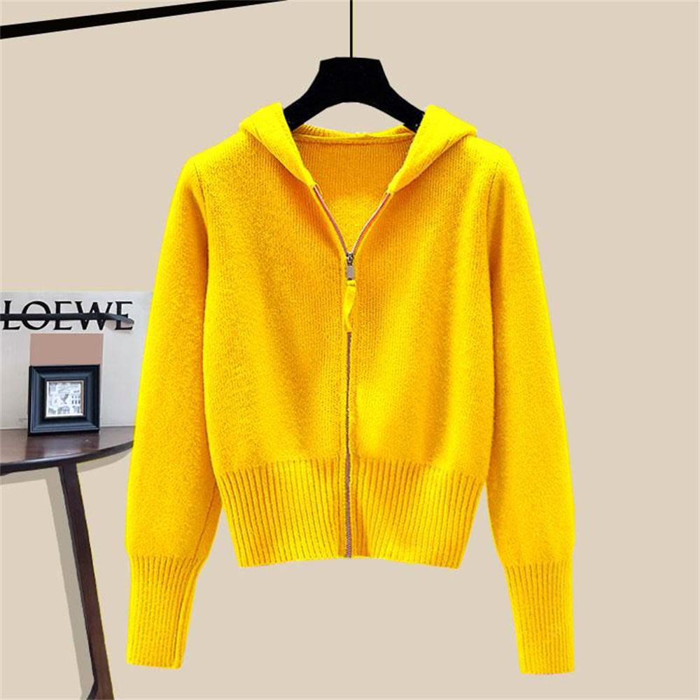 Autumn Winter Long Sleeved Double Zipper Soft Cardigan Sweater With Hat Design Top Spring Fashion Hooded Sweater Jacket Women
