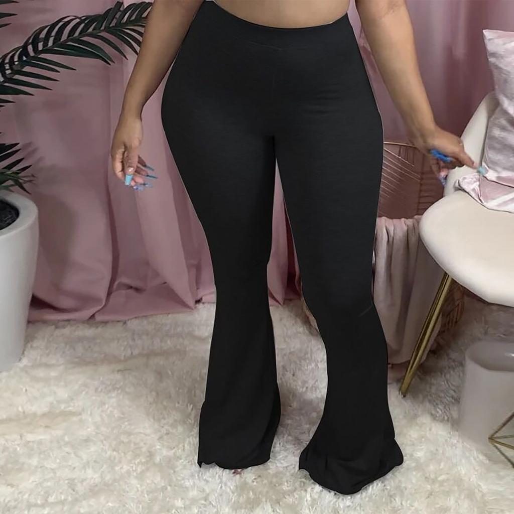 Women's Casual High Waist Elastic Waistband Flared Long Pants Soft Stretch Fabric Comfortable Fit Everyday Wear
