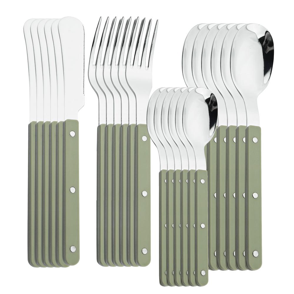 ABS Handle Rivets Decoration Cutlery Set Stainless Steels Dinner Set Green Fork Knife Spoon Western Dinnerware Kitchen Flatware