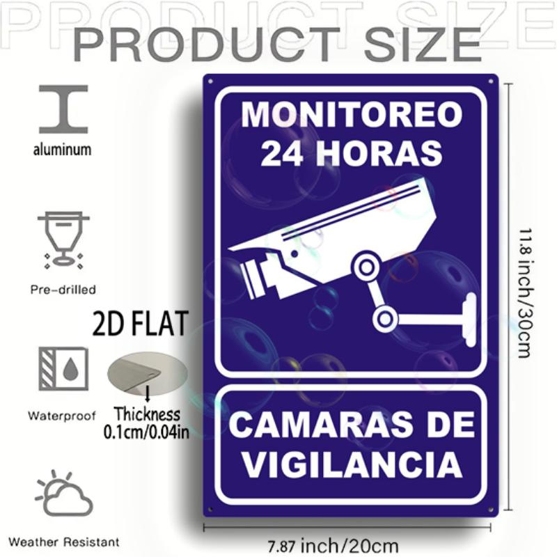 2D Flat Aluminum Sign 8x12 Sign "MONITOREO 24 HORAS" Durable Outdoor Aluminum Sign for Business And Parking Regulations