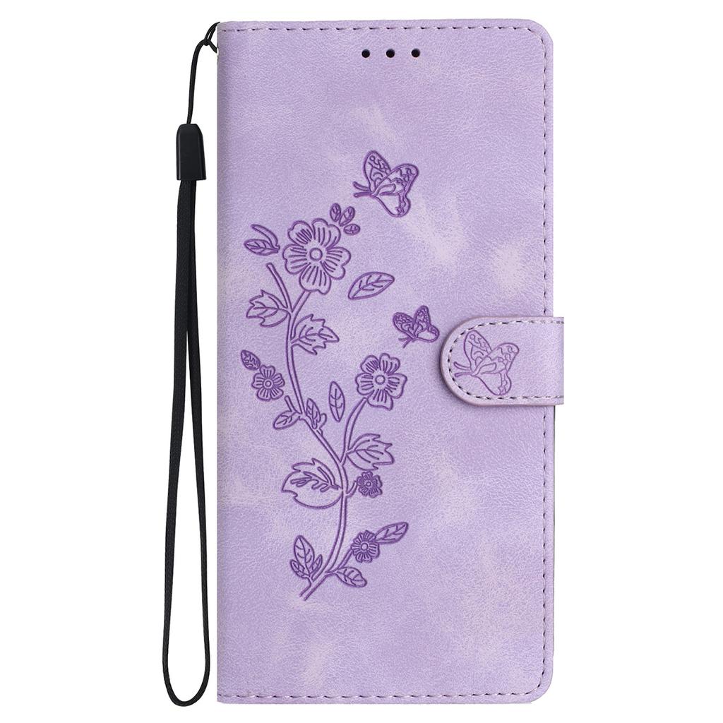 For iPhone 16 Pro Max Leather Wallet Case Imprinted Flower Flip Protective Phone Cover